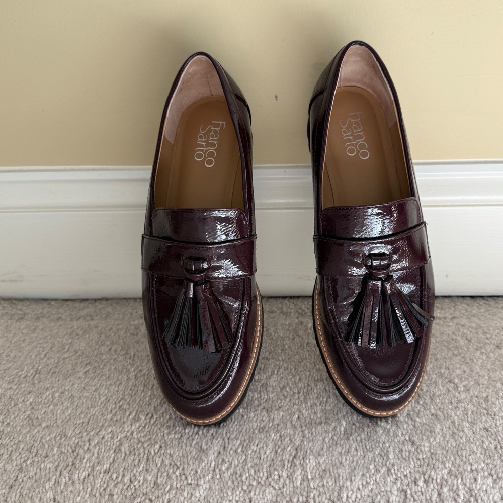 Women's Carolynn Franco Sarto Burgundy‎  Lug Sole Tassel Loafers size 8 - Picture 6 of 13